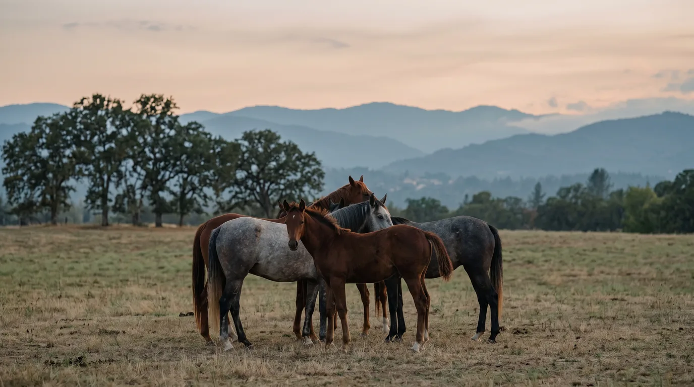 Chevaux en liberté, Écuries des Chênes, Drôme